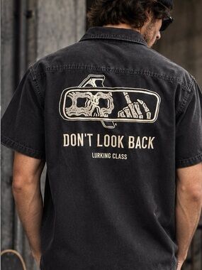 Lurking Class Don’t Look Back Work Shirt M Black Skeleton Reaper Zip Streetwear